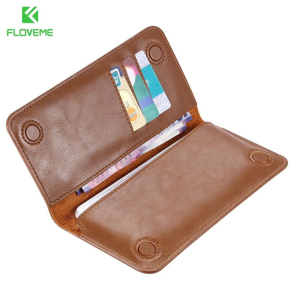 FLOVEME Universal Genuine Real Leather Wallet Case For iPhone 6s Plus 7 7 Plus for Samsung
