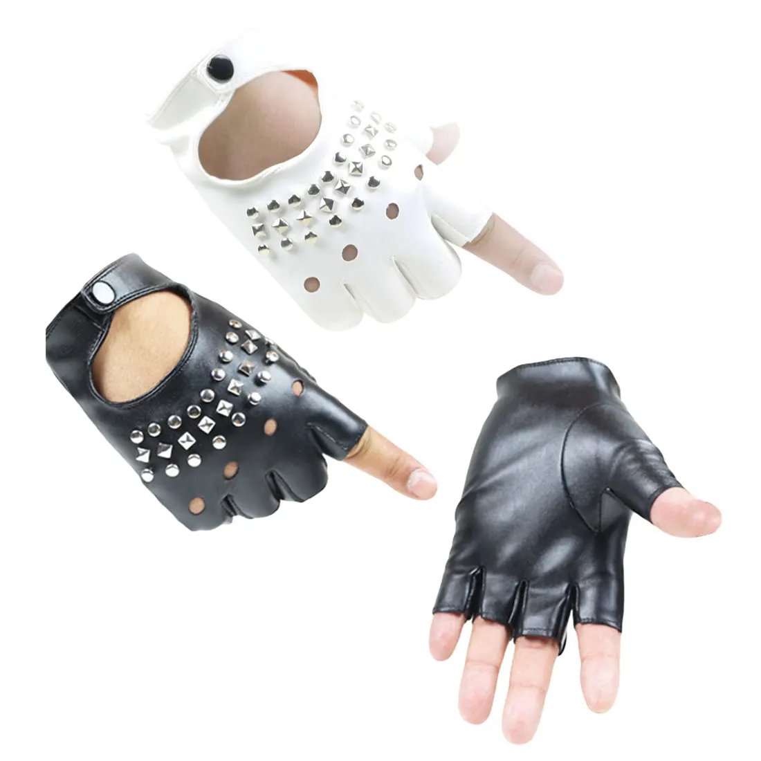 

Man Fashion 1pair Boy rivet Gloves Cool Heart Hollow PU Leather Black for Fitness Half Finger Gloves Fingerless Gloves Touch Scr