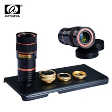 4 в 1, 8-кратный телефото телескоп с клипсой, 180 градусов, рыбий глаз, Широкоугольный макро фото зум-объектив, комплект для iPhone 5, 6, для телефона samsung s5, s6