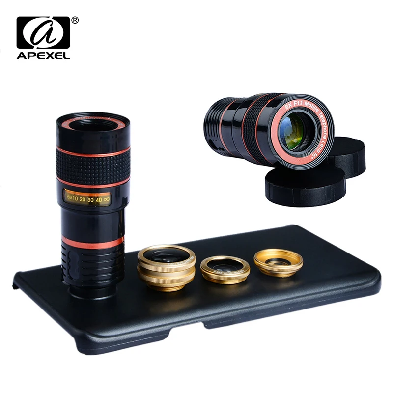 

4 in1 8X Telephoto Telescope Clip 180 Degree Fisheye Wide Angle Macro Photo Zoom Lens Kit for iPhone 5 6 for Samsung s5 s6 Phone