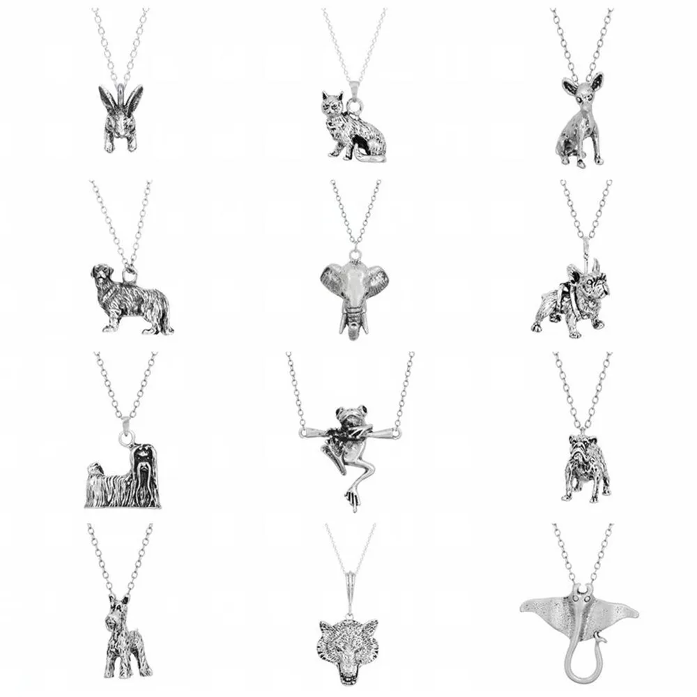 QIAMNI 3D животное ретривер шнауцер собака кошка кулон ожерелье для любителей животных ювелирные изделия подарок на день рождения Слон ожерелье «лягушка» для мужчин и женщин