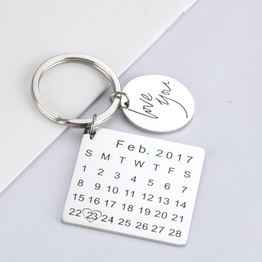 Fathers Day Sale Personalized Calendar Keychain Signature calendar key chain Hand Stamped Date highlighted with heart | Украшения и