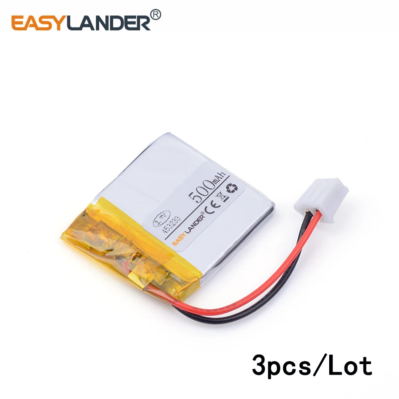 

3pcs /Lot XHR-2P 2.54 500mAh 453233 3.7v lithium Li ion polymer rechargeable battery Bluetooth MP3 sound card