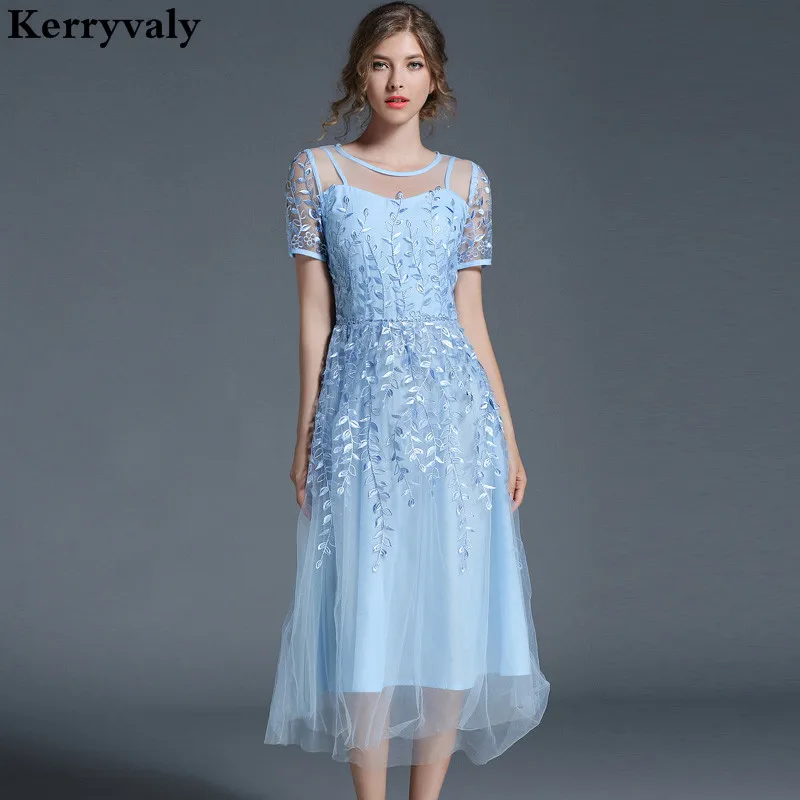 

Luxury Gauze Pink Embroidery Dress Women Summer Dresses 2019 Vestido Casual Midi Party Dress Strand Jurkjes Robe Femme K6128