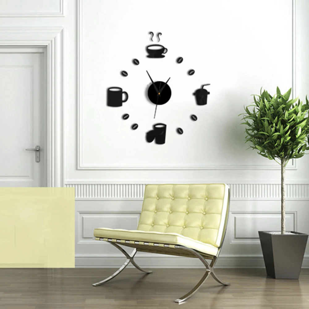 3D Номер кофейная чашка DIY цифровые Акриловые Часы Самоклеящиеся кварцевые не тикающие кухонные настенные часы домашний декор