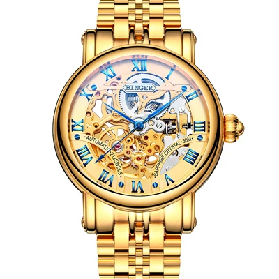 Швейцарские роскошные мужские часы Бингер бренд двойной скелет механические мужские наручные часы сапфир Полный нержавеющая сталь B-5066M - Цвет: Item 1