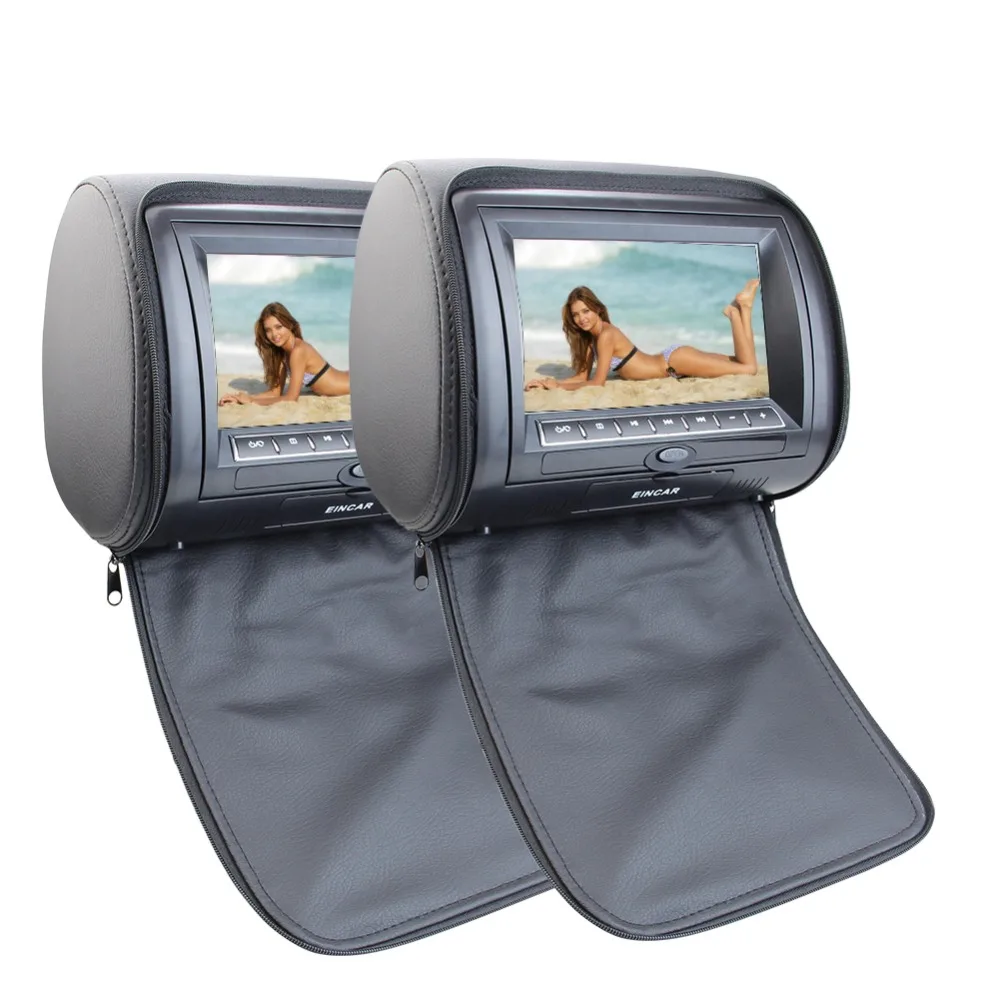 

7 Inch LCD Car Pillow Monitors with Region Free DVD player Dual Twin Screens Black Pair of Headrest Built-in IR FM Transmitter 3