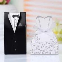 Новые коробки для свадебных подарков жениха смокинг платье для свадебного подарка, с лентой коробка конфет 100 шт