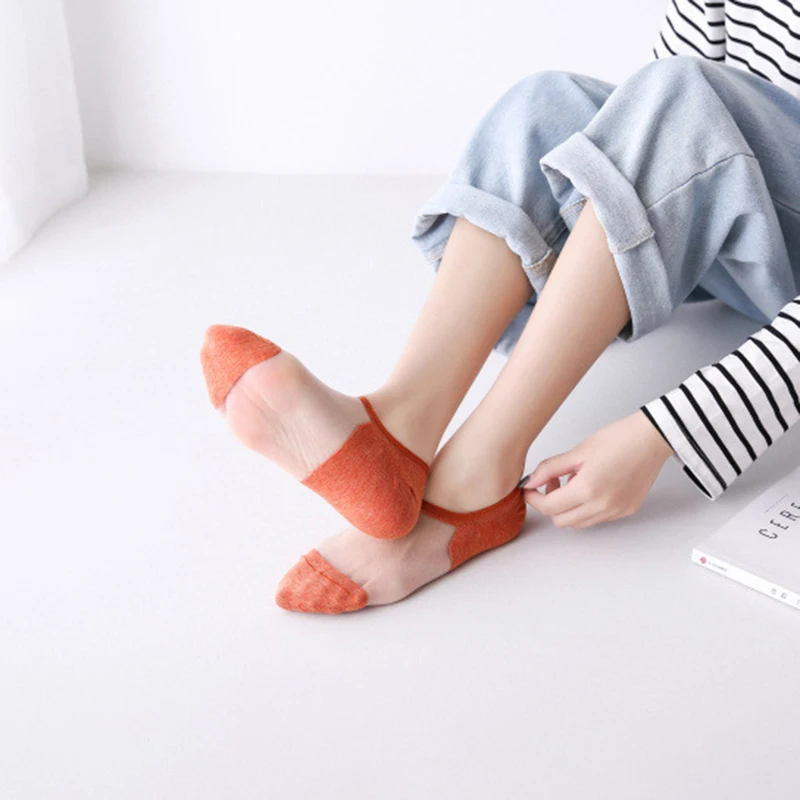 Женские носки ярких цветов прозрачные короткие кружевные носки-следки женские низкие невидимое нескользящее покрытие носки Medias De Mujer