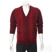 Коза, кашемир жаккард толстый вязаный мужской модный плед v-образным вырезом однобортный Кардиган свитер серый 3 цвета S-2XL