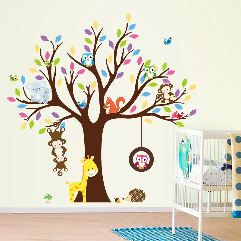 

* large size cute wise owls tree monkey PVC wall stickers kids room bedroom home decorations zoo animal wall decal diy poster