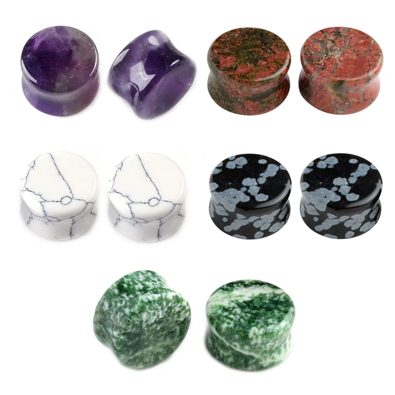 JOVIVI Ear Plugs 6-14mm Natural Stone Snowflakes Drum Shape Saddle Plug Expander Gauge Stretcher Body Piercing Jewelry | Украшения и