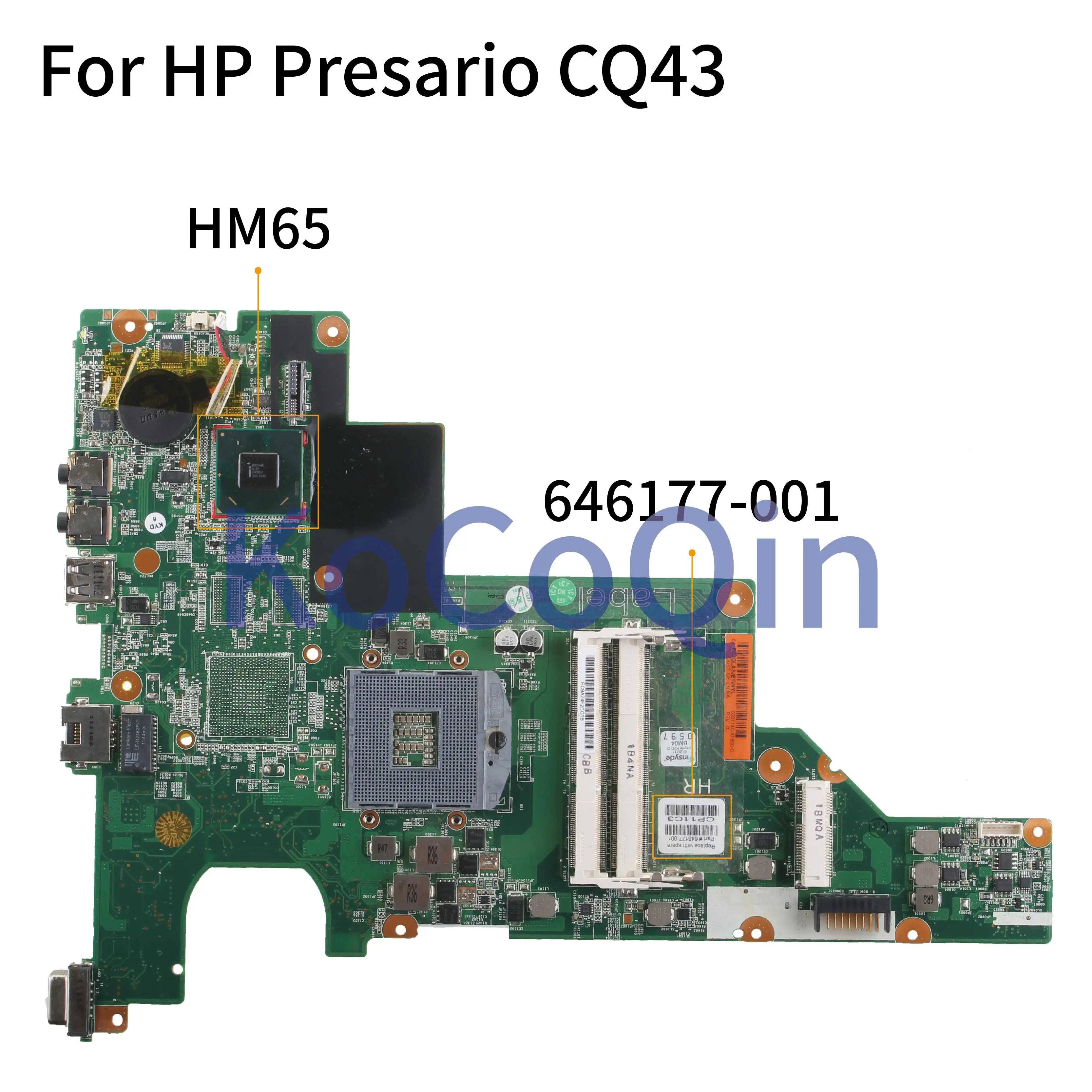 Kocoqin Laptop Motherboard para hp Cq43 Cq57 430 431 435 630 635 Cq43 Mainboard 646177001 646177501 Hm65