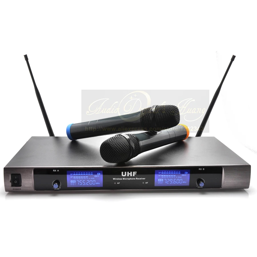 Free Shipping Professional UHF Wireless Microphone System Dual Handheld Karaoke Mic DJ KTV 2 Channel Cordless