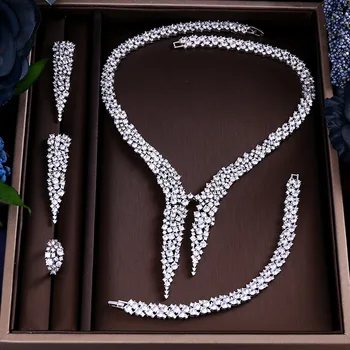 

Fashion Luxury Sparking Brilliant Cubic Zircon Drop Earring Necklace Heavy Dinner Jewelry Sst Wedding Bridal Dress Accessories
