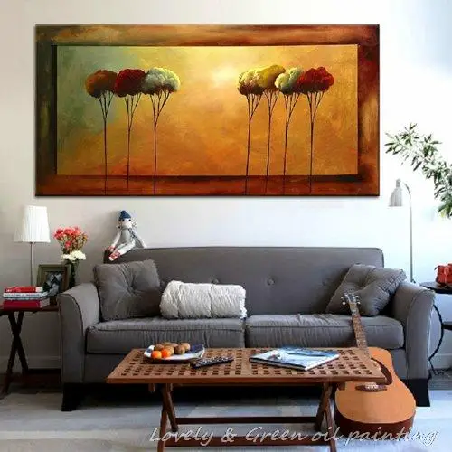 

Free Shipping Hand Painted Modern Pictures On Canvas Abstract Tree Oil Painting Landscape For Living Room Wall Decor Art 30x60cm