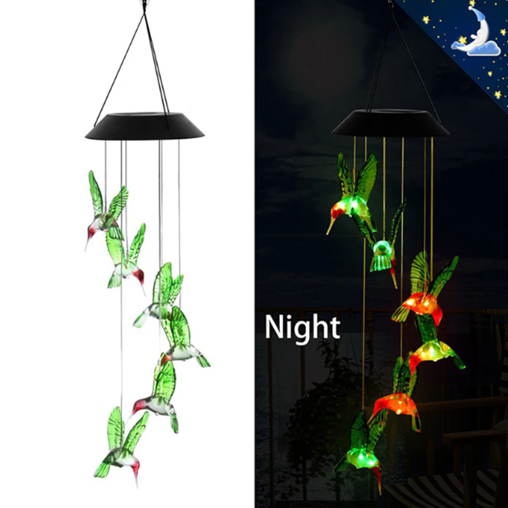 

Outdoor LED Solar Lamp Hummingbirds dragonfly Wind Home Garden Decor Solar Light Solar Powered Color-Changing Wind Chime Light