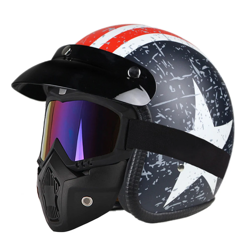 Moto rcycle шлем для мужчин casco moto Ретро Винтаж круизер чоппер Скутер Кафе Racer Cascos moto шлем 3/4 открытый шлем - Цвет: Matte Star - Mask