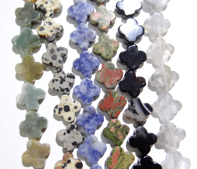 

Natural Agates crystal tiger eye stone Four-Leaf Clover shape Bead for DIY Jewelry Making Bracelet 14x14mm 13pcs strand