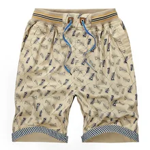 Летние новые качественные шорты с принтом мужские хлопковые свободные эластичные шорты с поясом мужские бермуды