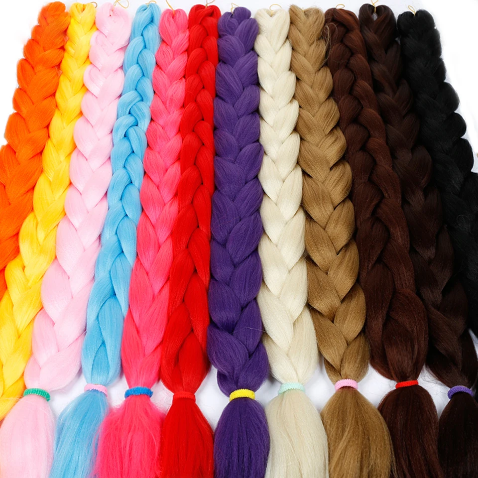 WTB Synthetic Long Jumbo Hair Braids Pink Blue Yellow Pure Color Crochet Braids Hair Extensions High Temperature Fiber 165g/Pack