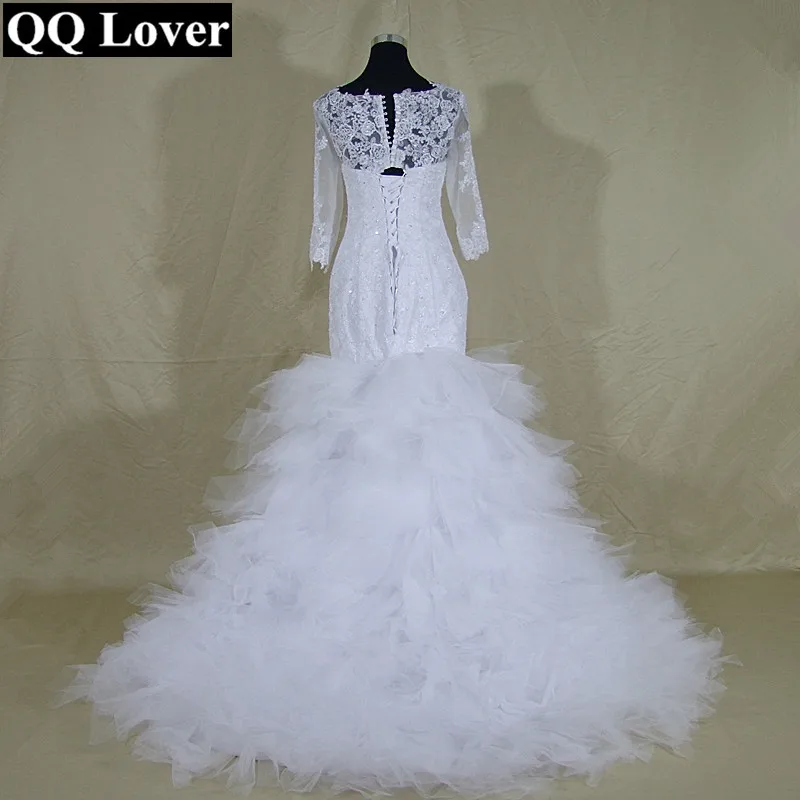 

2019 New Arrival African Half Sleeves Lace Mermaid Wedding Dress Beautiful Appliques