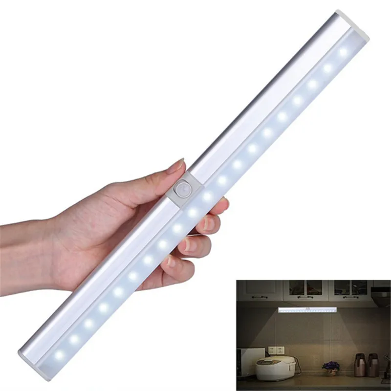 

CLAITE Portable 20 LED USB Rechargeable Light Sensor & PIR Mtion Cabinet Closet Light Night Lamp for Kitchen Stairs Wardrobe