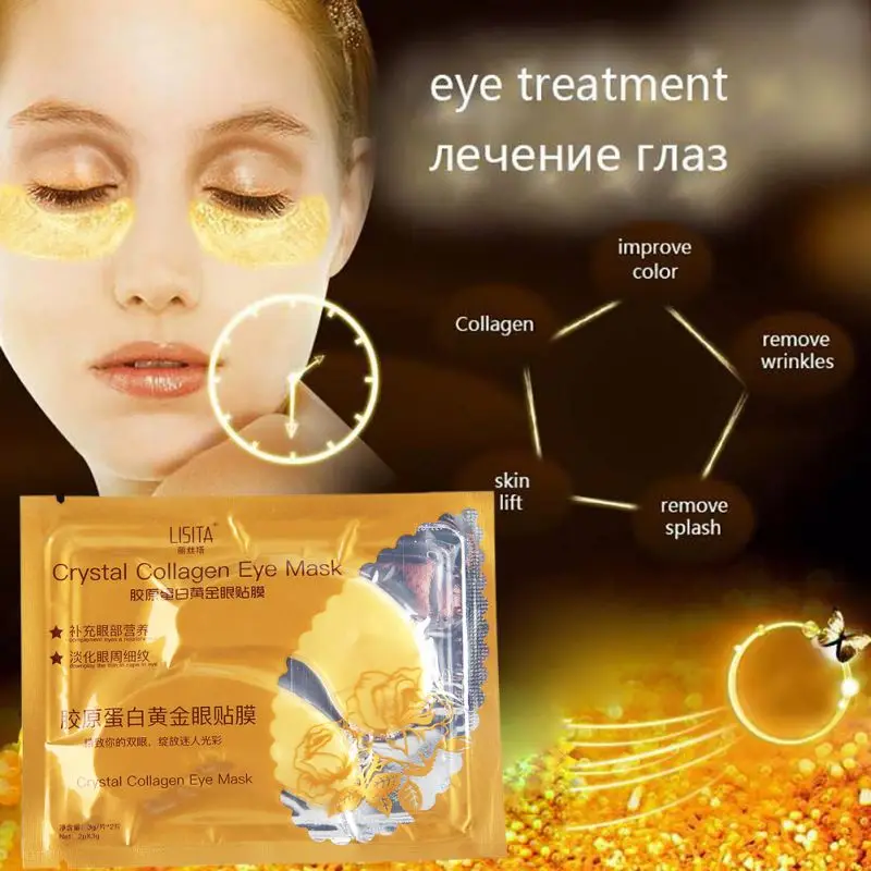 

New 10Pcs/Lot Gold Crystal Collagen Eye Mask Eye Patches For The Eye Anti-Wrinkle Remove Black Eye Face Care M3