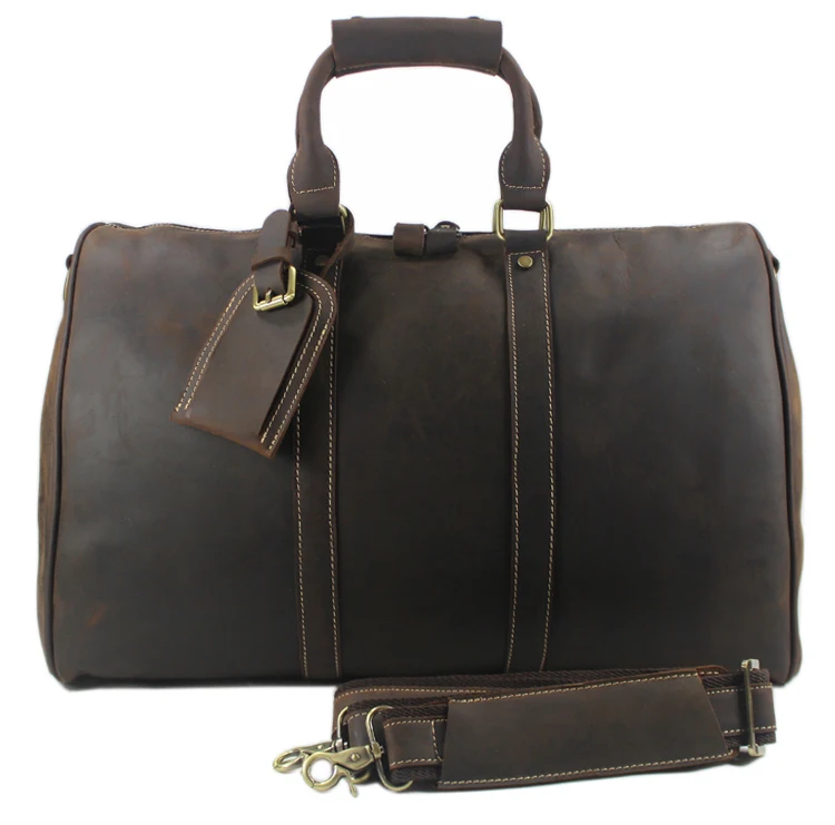 

Vintage Crazy Horse Genuine Leather Travel bag Men Duffel Bag Luggage Travel Bag Large Men Leather Duffle Bag Weekend Tote Big