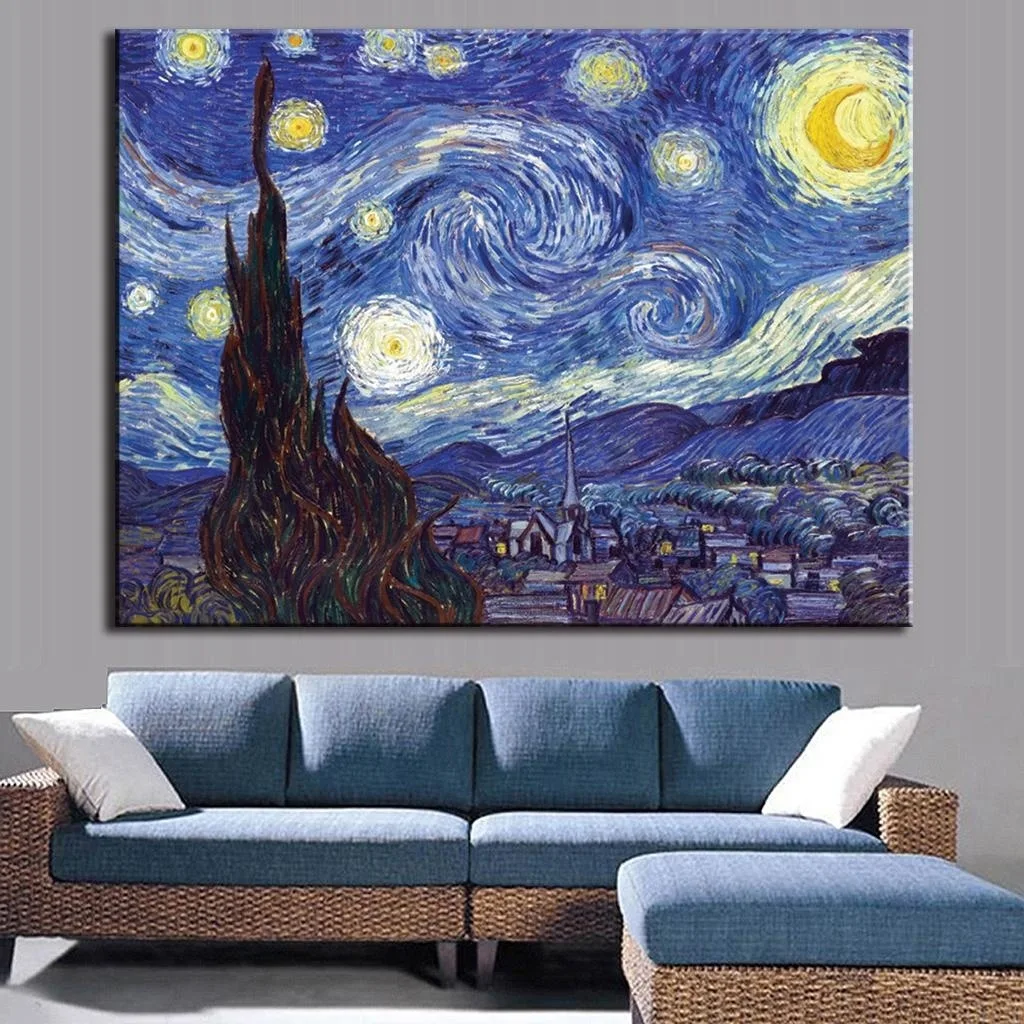 

Van Gogh The Starry Night Home Decoration Hanging Painting Waterproof Frameless Canvas Wall Art Abstract Kitchen Paris Decor