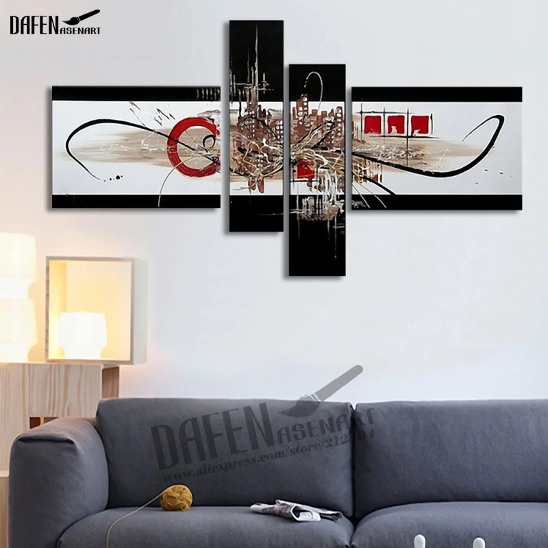 

4 Piece Canvas Wall Art Handmade Oil Painting On Canvas Black and White Abstract Wall Picture for Living Room Unframed Wall Art