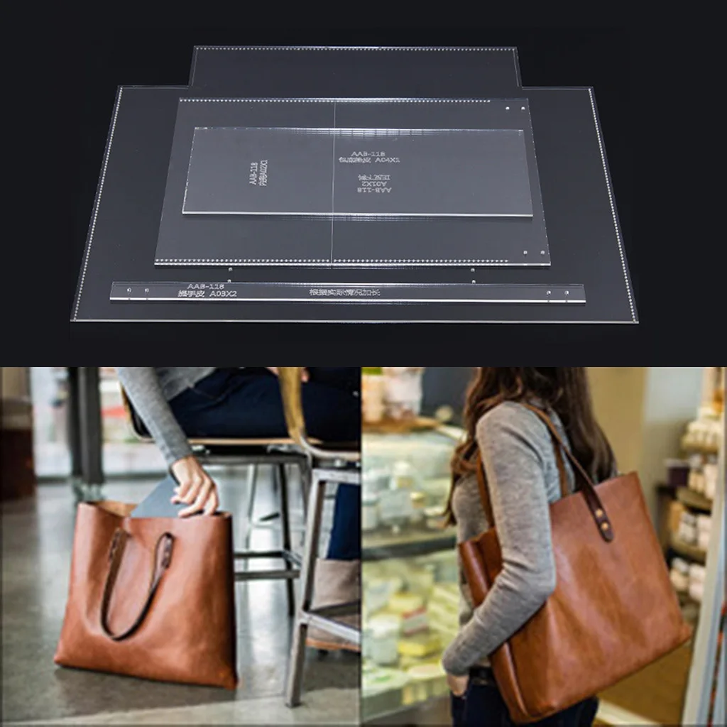 4 Pieces/Set Acrylic Shoulder Bag Tote Handbag Pattern Template Stencil DIY Leather Hand Craft