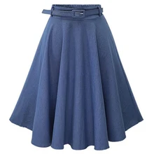 MWSFH осенне-зимняя модная женская юбка, Ретро стиль, высокая талия, плиссированная юбка миди, джинсовые расклешенные юбки, Женская юбка, большие размеры