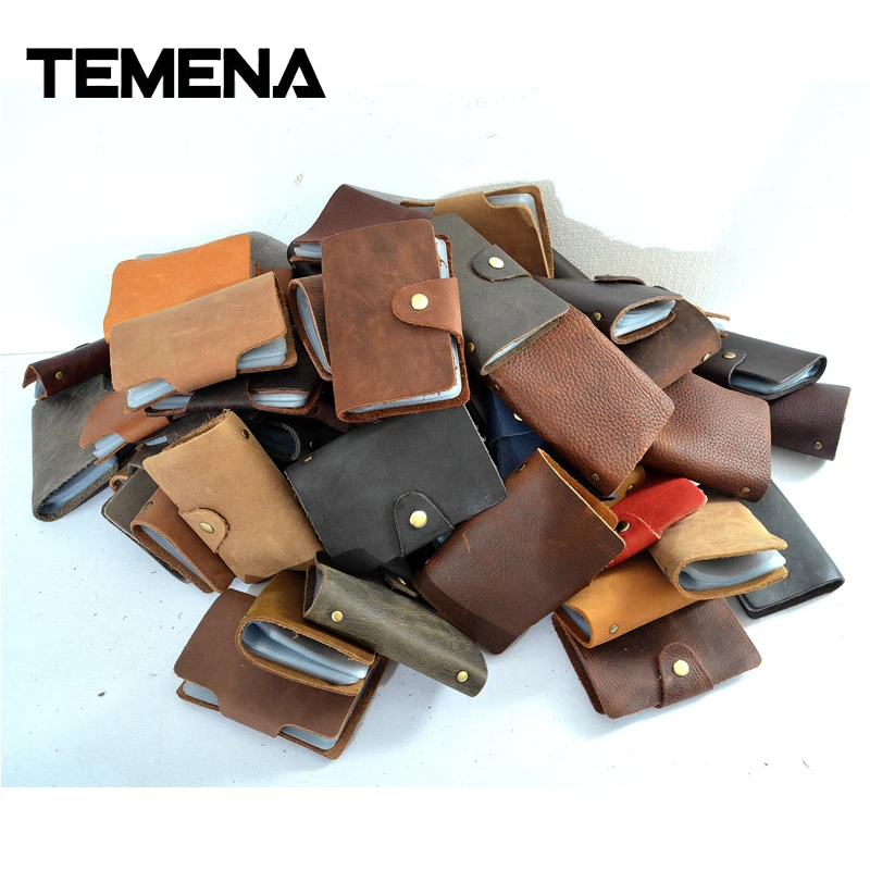 Temena 26 Slots Genuine Leather Women Men ID Card Holder Wallet Purse