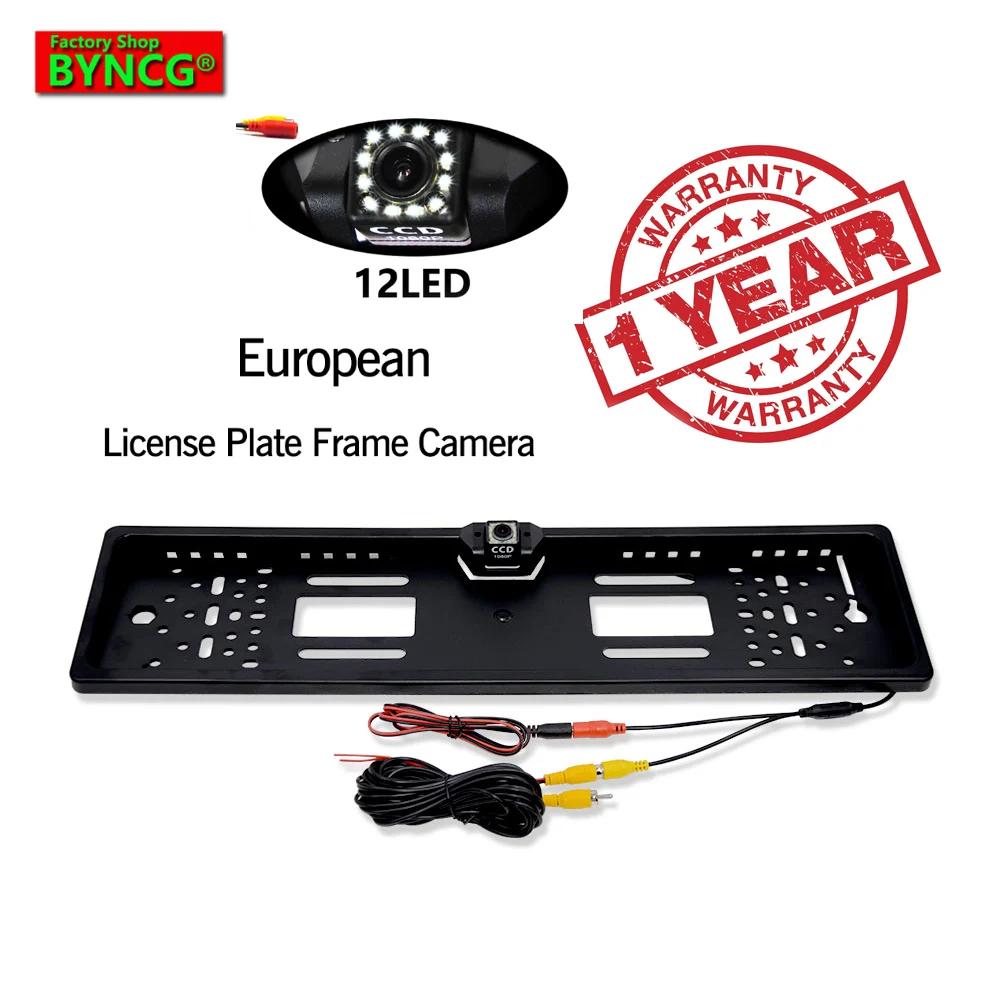 

BYNCG 12LEDs 2019 New Arrival 170 European Car License Plate Frame Auto Reverse Rear View Backup Camera 12 LEDs Universal CCD
