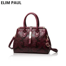 ELIM PAUL New Chinese Style Women Genuine Leather Handbags Famous Shoulder Bag Ladies Frame Tote Bag Handbags Sac A Main Femme