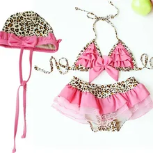 Детский купальник для маленьких девочек с леопардовым принтом, бикини для девочек, пляжная одежда, бикини для девочек, Раздельный купальник из двух предметов с капюшоном