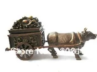 

Collectible Chinese Archaic bronze figure statue ox-drawn cart Statues