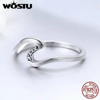 

WOSTU 100% 925 Sterling Silver Wave Finger Rings for Women Wedding Engagement Party Sterling Silver Jewelry Gift BKR378