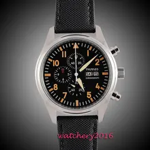 42mm parnis black dial Orange Marks Date vintage style luminous quartz movement chronograph men’s watch