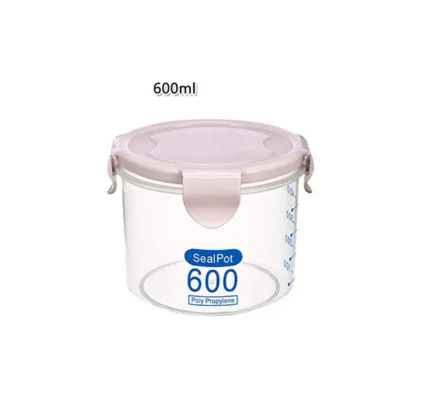 Влагостойкий кухонный ящик для хранения, герметичный пластиковый контейнер для хранения продуктов питания, прозрачный герметичный пластиковый контейнер - Цвет: Pink 600ml