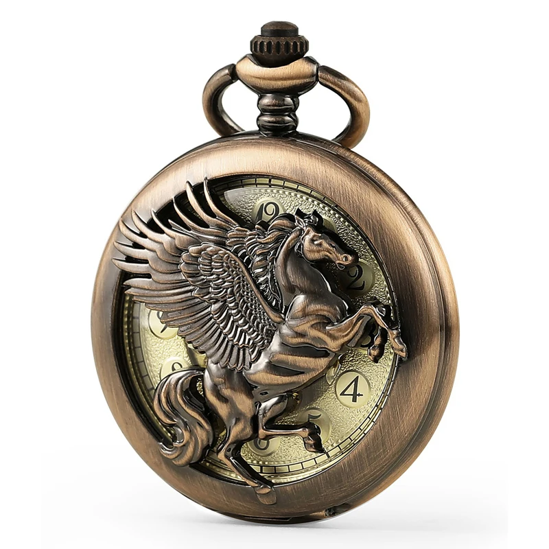 

2019 Fashion Red copper Pegasus Pattern Hollow Antique Digital Display Mens Mechanical Pocket Watch Men Gift Watch C447