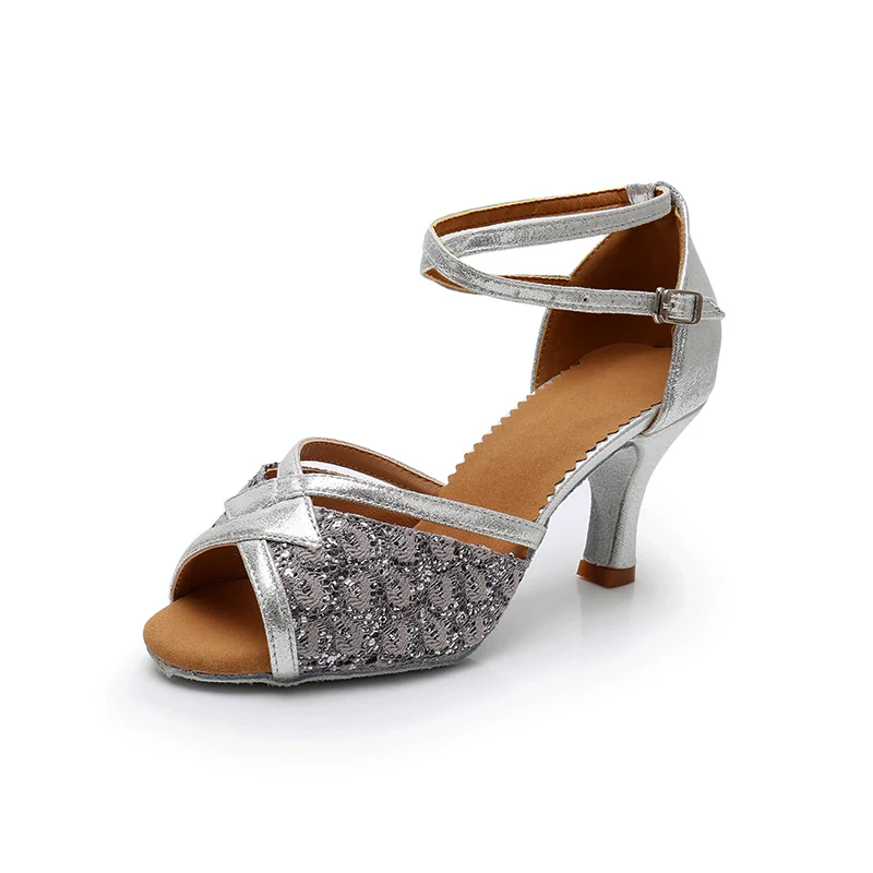 Alharbi танцевальная обувь для танго Туфли для латинских танцев для подходит для женщин, девушек и девочек. 504 - Цвет: Silver 5cm