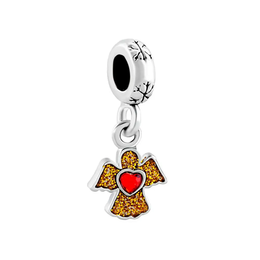 Silver Bead Angel of Love Beads Charm With Red CZ Fits Original Pandora Charms Bracelet Bangle DIY Jewelry