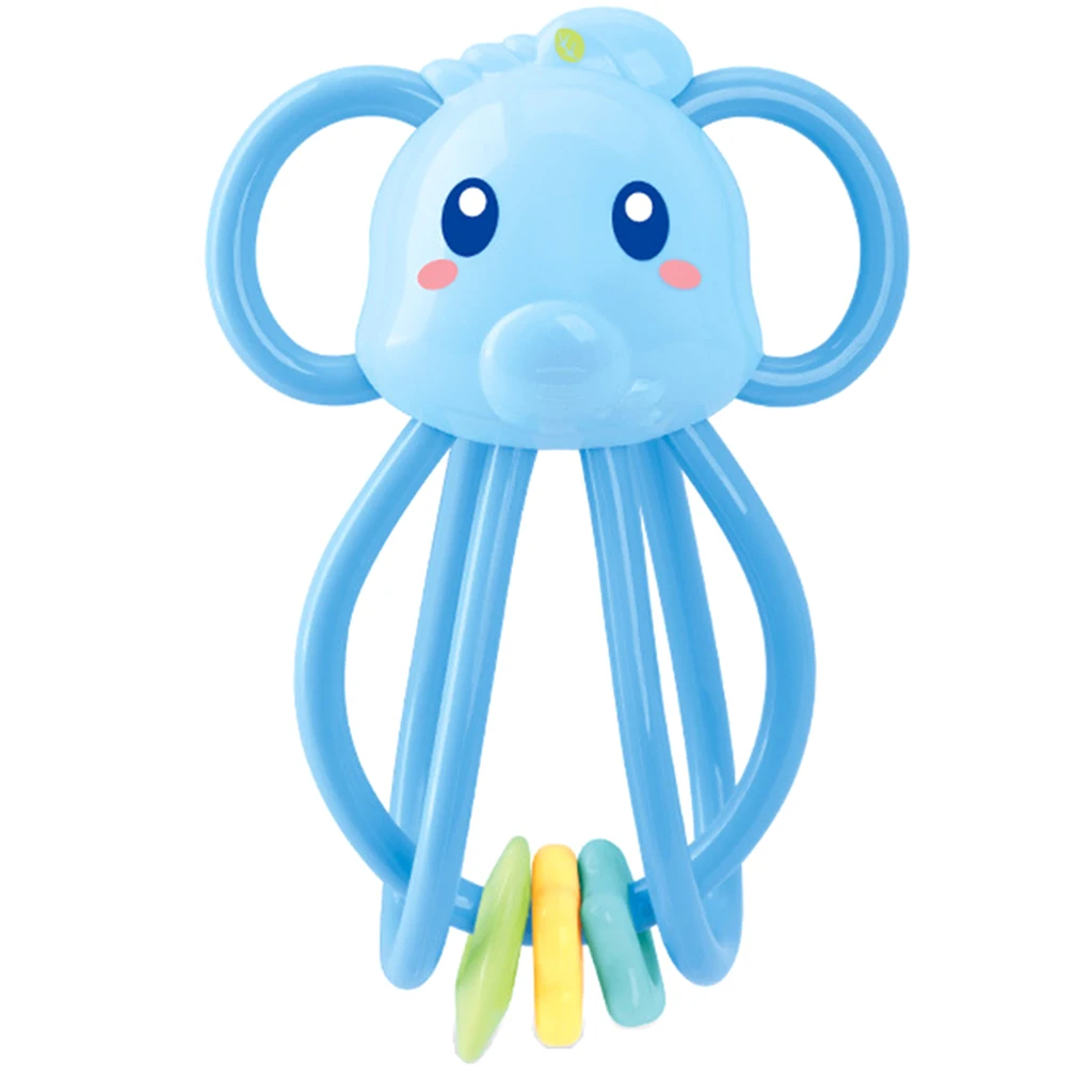 Baby Teether Ring Handbell Rattle Montessori Teething & Grasping Developmental Sound Toy for Infant Toddler - Elephant
