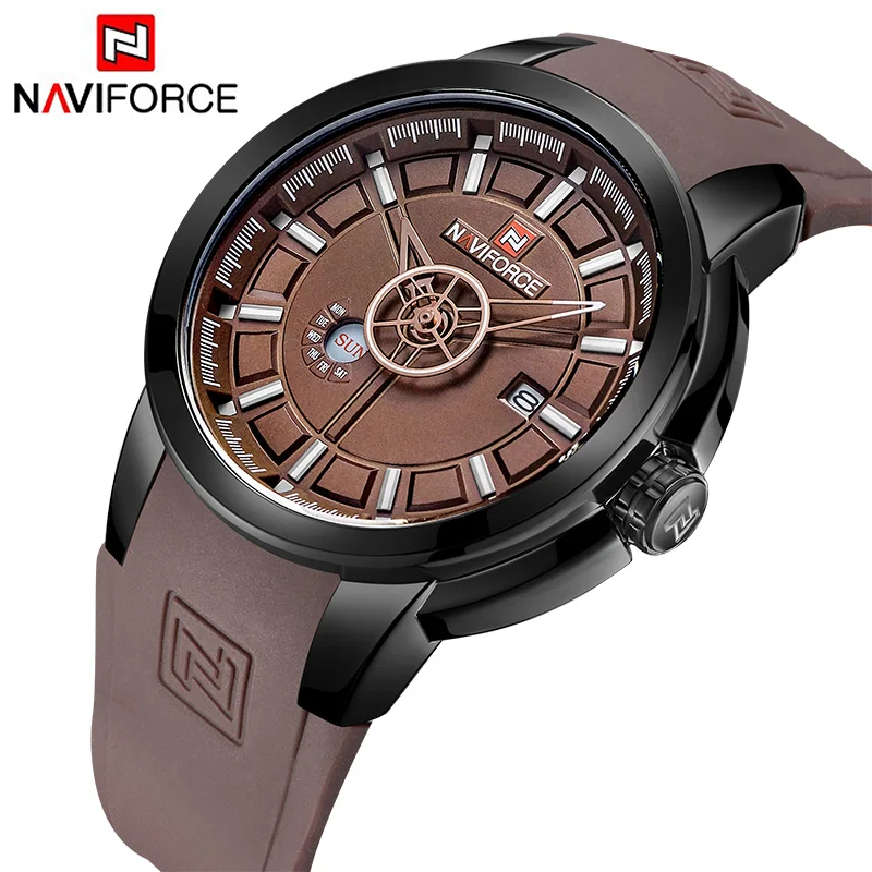 

NAVIFORCE New Brand Luxury Men Sport Watches Rubber Strap Waterproof Quartz Watch Analog 3D Face Army Military Man Wristwatches