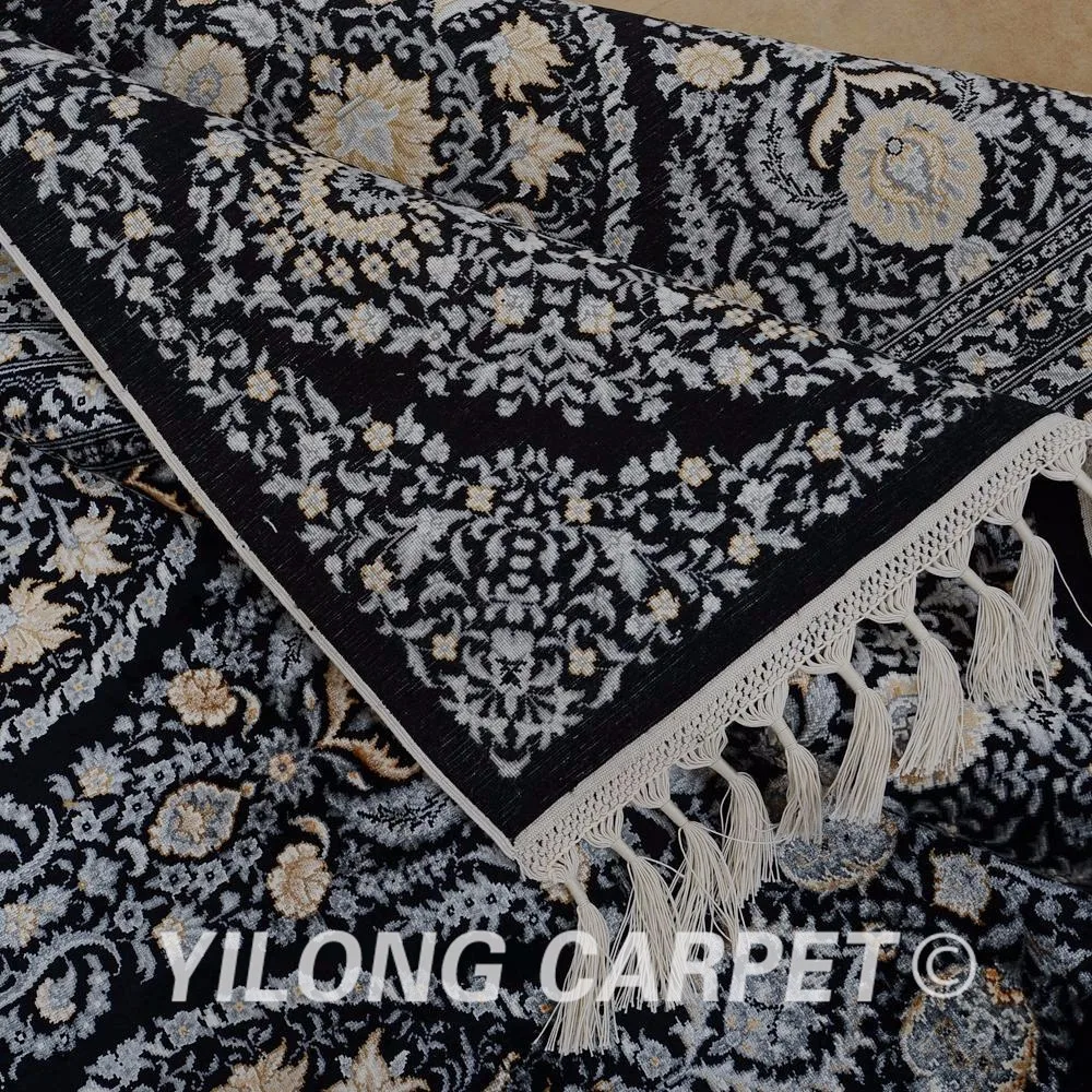 Yilong 6'x9 'турецкие шелковые ковры ручной вязки Черный традиционный шелковый ковер персидский(1570
