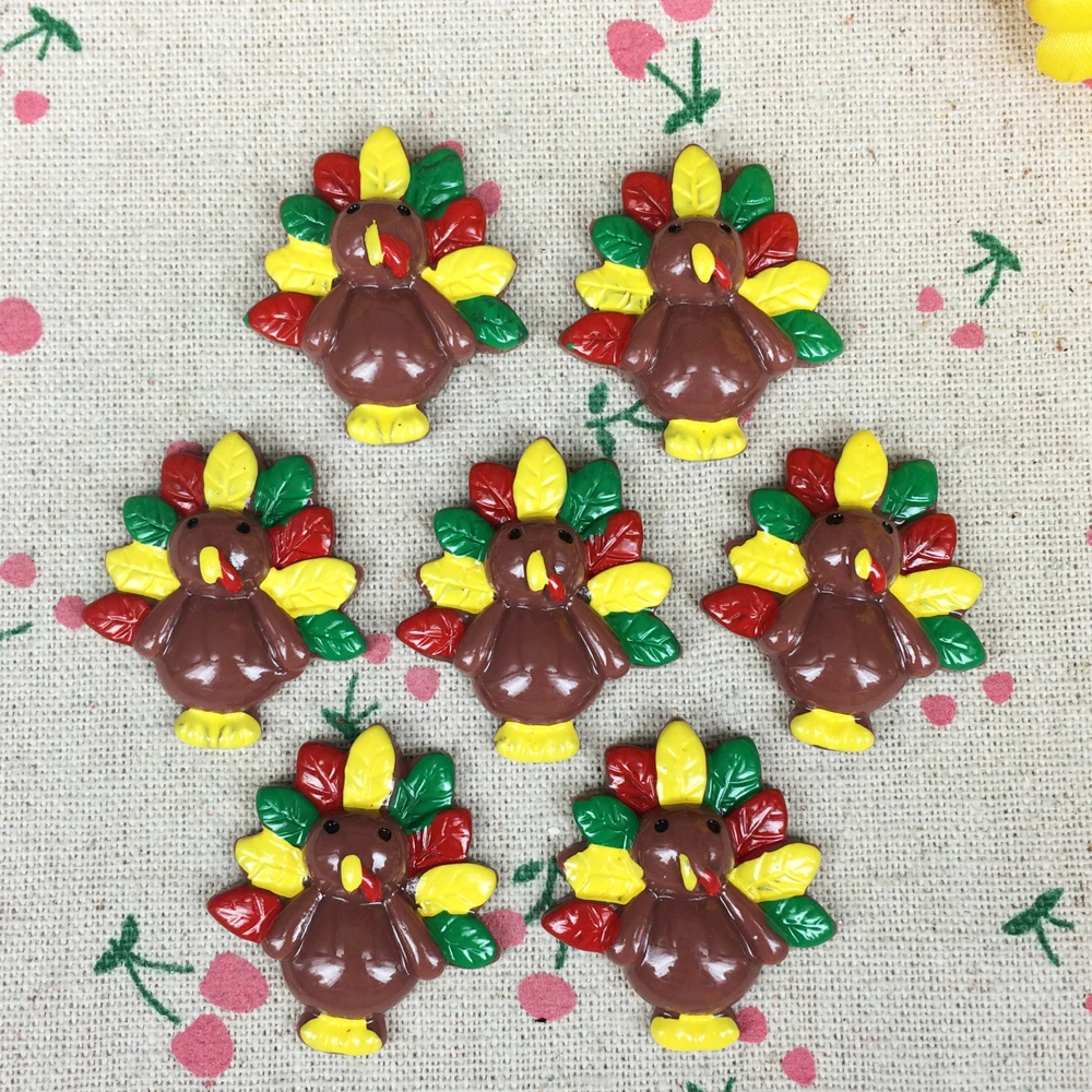 

10 Pieces Flat Back Resin Cabochon Kawaii Cartoon Turkey DIY Flatback Decorative Craft Scrapbooking Accessories:30*35mm