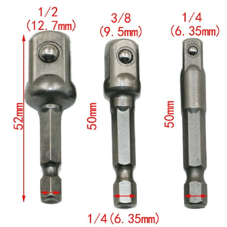 3 шт./комплект хромированный ванадиевой стальной адаптер с шестигранным хвостовиком до 1/" 3/8" 1/" удлинитель сверла бар шестигранный набор электроинструментов