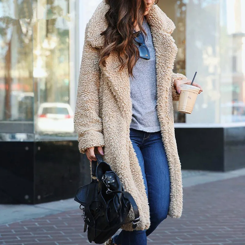 Kopen Winter Jas Vrouwen Lange Vesten Plus Size 3XL Warme Lange Jas Lam Faux Fur Uitloper Tuniek Vrouwelijke Dikke Fleece Pluche streetwear